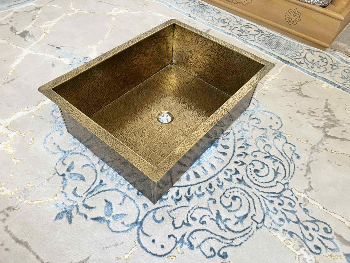 Rectangular Brass Kitchen Sink, Antique Brass Sink with Drain, Undermount or Topmount Installation, Custom Sizes, Farmho
