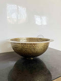 Round Brass Vessel Sink – Handmade Hammered Yellow Brass Vanity Bowl, Rustic Moroccan Basin