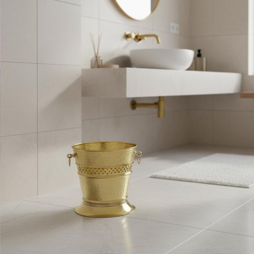 Handmade Trash Bin, Unlacquered Brass Wastebasket, Natural Brass Patina Trash Can, Moroccan handcrafted brass wastebaske