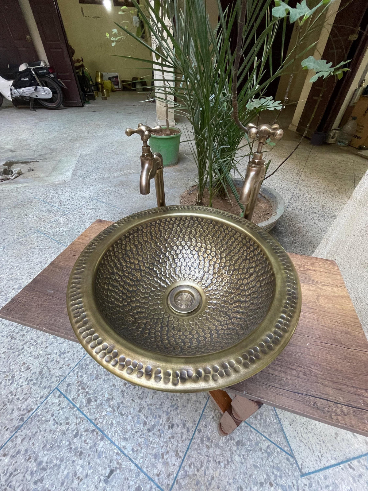 Custom Brushed Brass Hammered Bathroom Sink