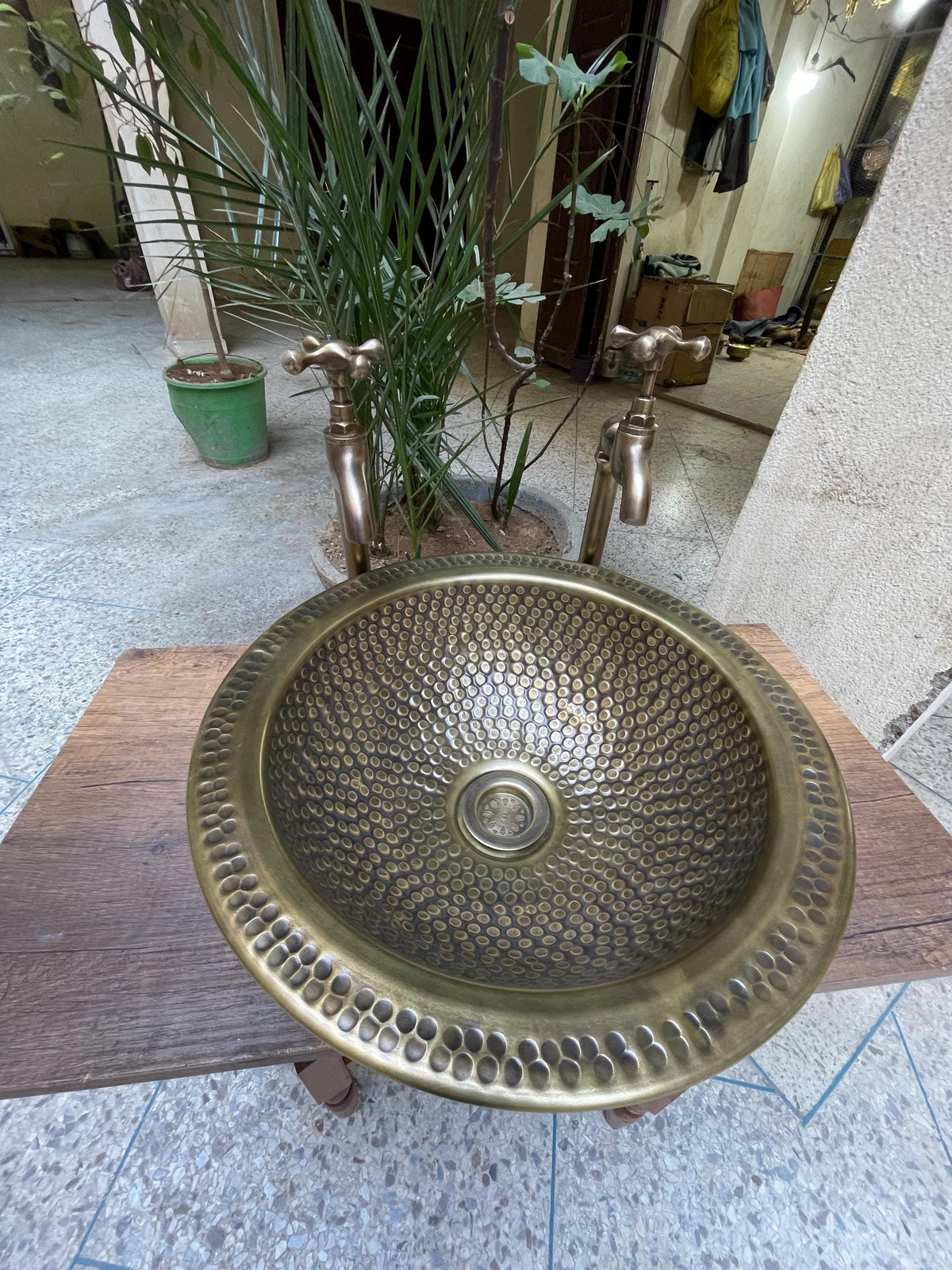 Artisan Crafted Elegance: Custom Brushed Brass Hammered Bathroom Sink - Choose Drop-In or Vessel Style for Luxurious Bathrooms