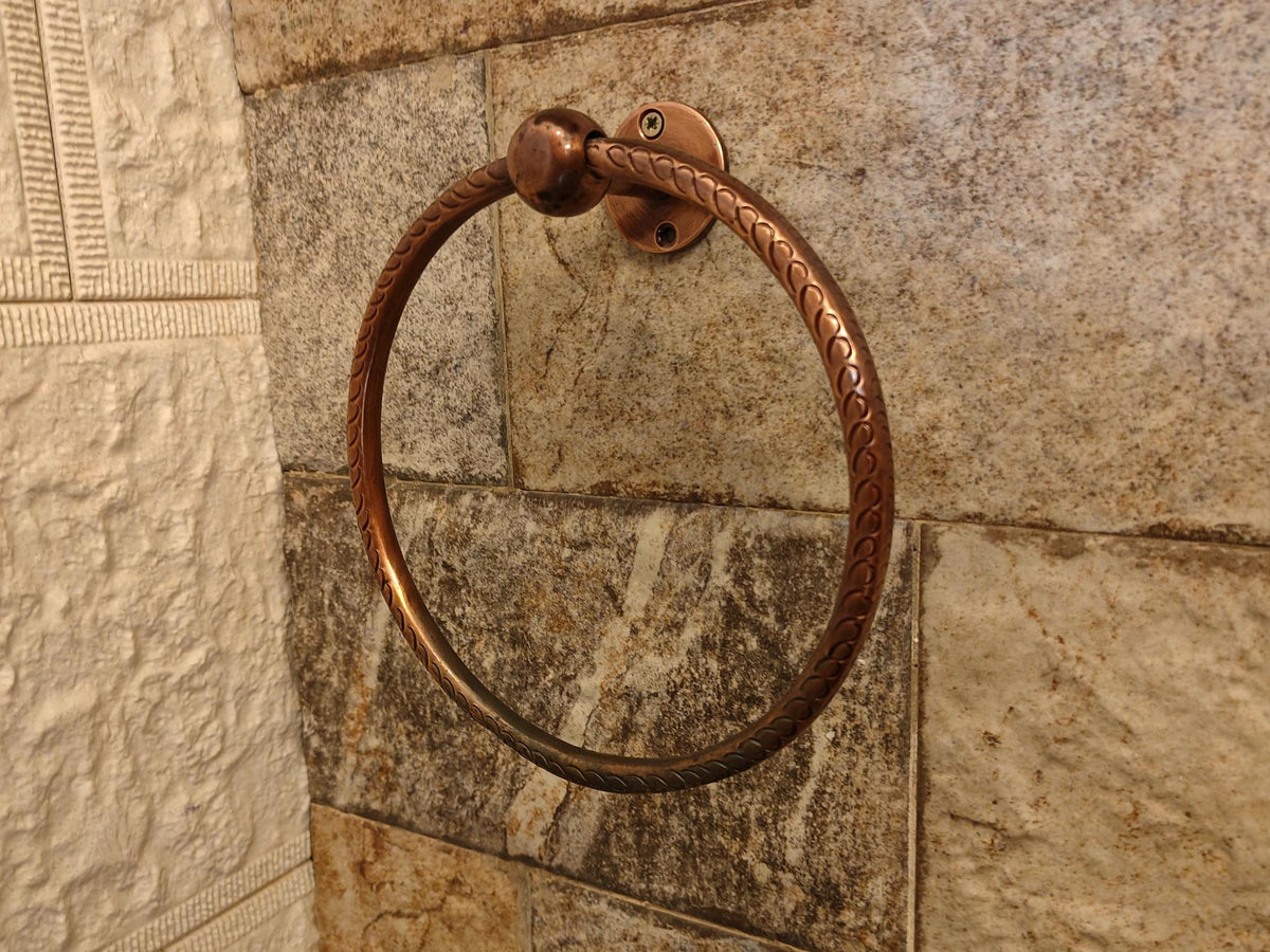 Copper-Finish Solid Brass Towel Ring – Wall-Mount Hand Towel Holder, Vintage Farmhouse Bathroom Hardware