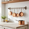 Rustic Copper Kitchen Rail – Wall Mounted Utensil Rack with Hooks, Vintage Farmhouse Hanging Storage
