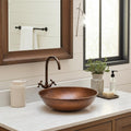 Rustic Aged Copper Bathroom Sink – Round Hammered Copper Vessel Basin for Vanity