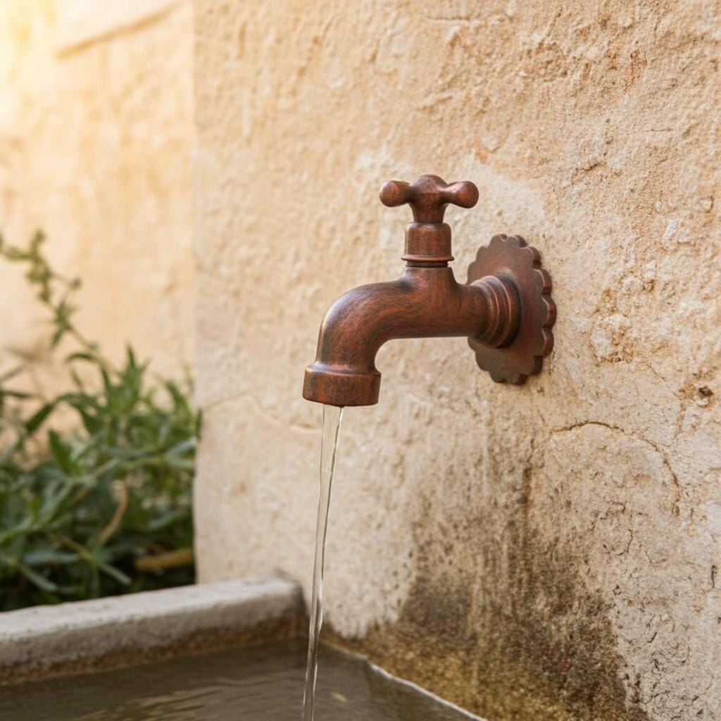 Antique Copper Garden Faucet – Outdoor Wall Mount Water Spigot, Rustic Farmhouse Yard & Patio Tap