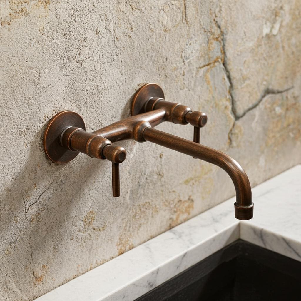 Oil Rubbed Bronze Wall Mount Faucet: Rustic Copper Bathroom Sink Tap