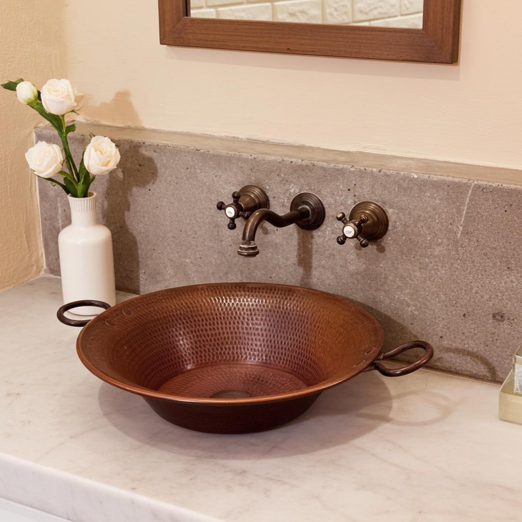 Rustic Farmhouse Copper Sink Bowl :Handmade Hammered Bathroom Countertop Basin