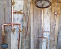Copper Rainfall Shower With Hand Sprayer, Lower Tap And Down Pipes - Exposed Copper Pipe Rain Showers - Outdoor / Indoor