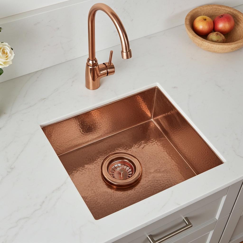 Copper Undermount Kitchen Sink– Handmade Hammered Copper Bar or Prep Basin