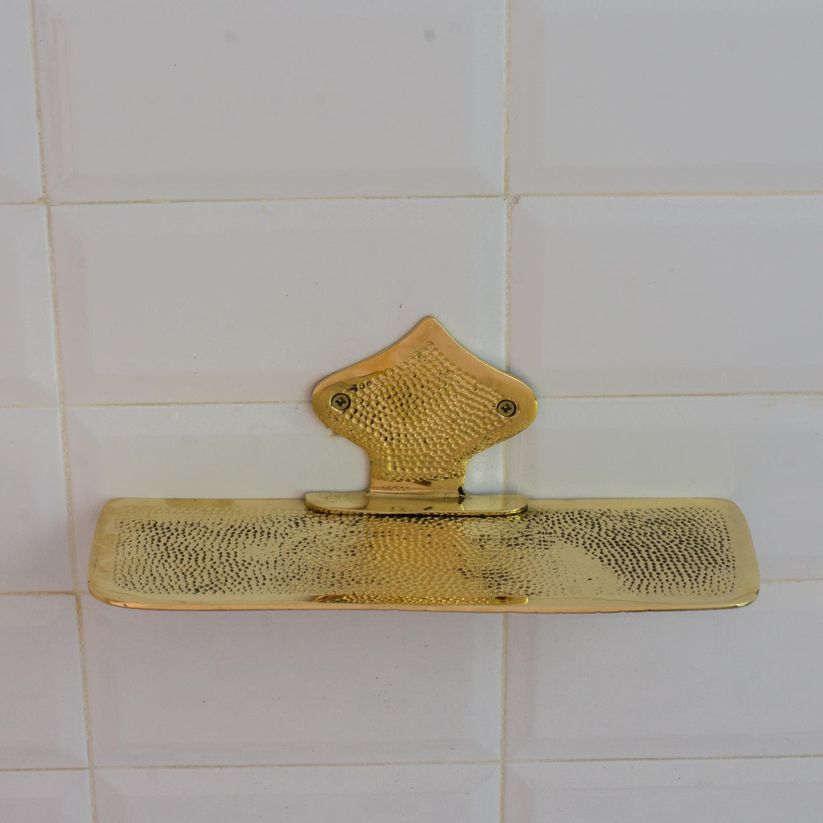 Hammered Solid Brass Floating Shelf, Bathroom Bottle Holder, Wall Mount Shelf Brass, Shampoo Hanger