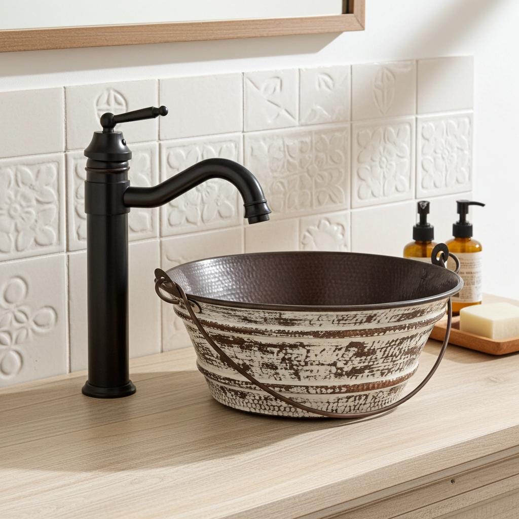 Dark Copper Vessel Sink – Rustic Hammered Farmhouse Bathroom Basin