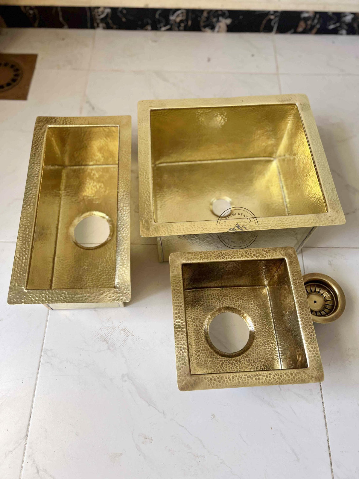 Rectangular Brass Kitchen Sink – Moroccan Hammered Farmhouse Basin Sink, Color, Copper or Brass
