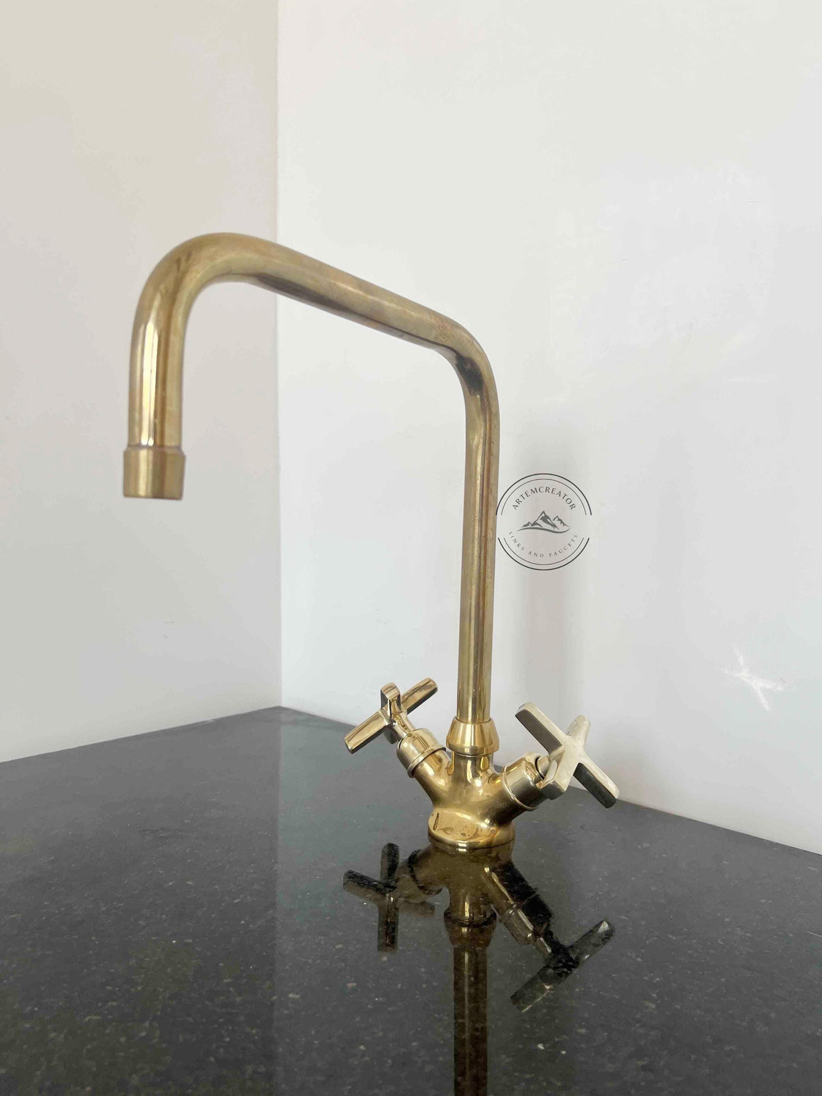 Unlacquered Brass Faucet – Solid Brass Kitchen or Bathroom Tap, Moroccan Handmade Sink Mixer, Antique Brass Fixture