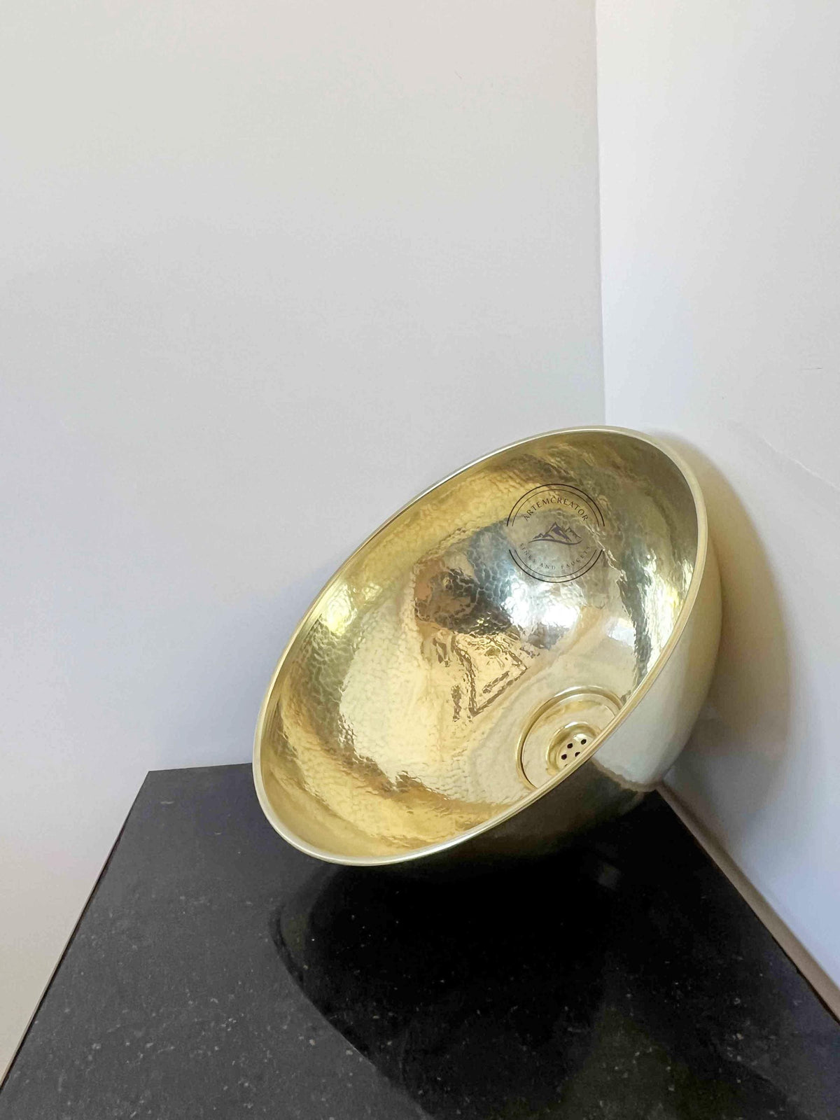 Round Brass Vessel Sink – Handmade Brass Basin, Rustic Moroccan Vanity Bathroom Bowl
