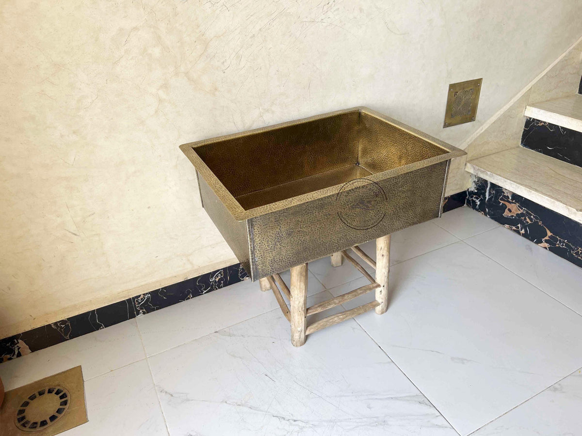 Luxury Hand-Hammered Brass Sink – Antique Rectangular Kitchen Sink with Drain, Single Bowl Bar Sink, Undermount or Topmo