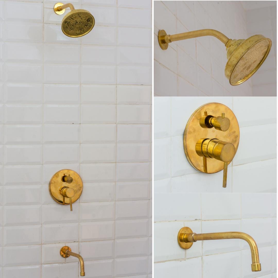 Solid Brass Angled Showerhead With Tub filler, Concealed Shower System, 2-Outlet Shower Set