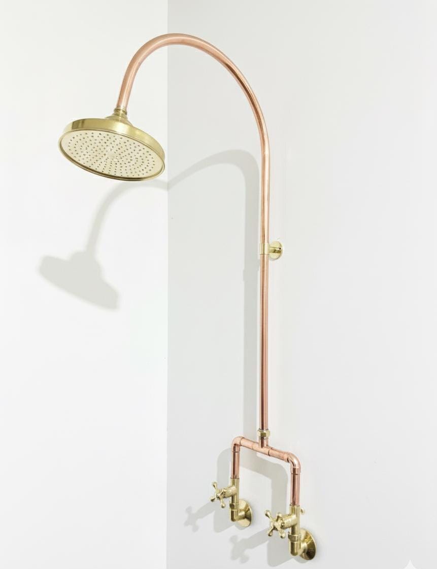 Vintage Copper Outdoor Shower System: Solid Copper Pipe, 8-inch Head