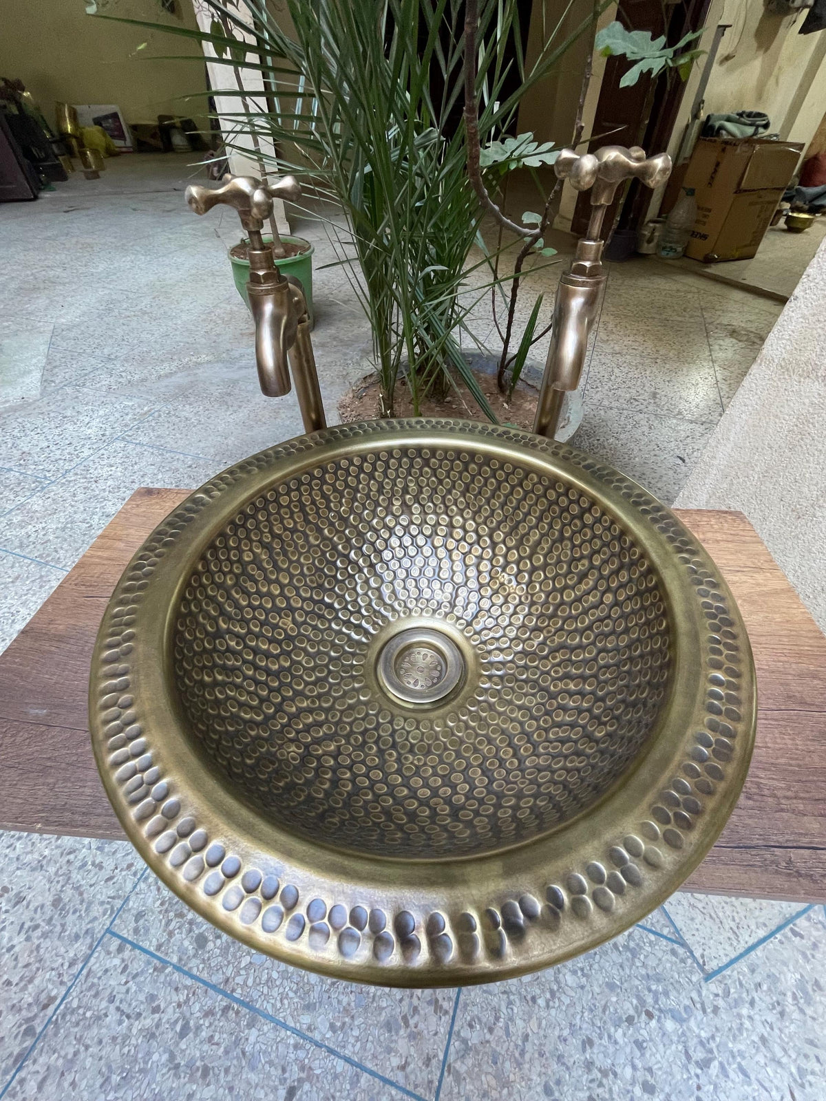 Artisan Crafted Elegance: Custom Brushed Brass Hammered Bathroom Sink - Choose Drop-In or Vessel Style for Luxurious Bathrooms