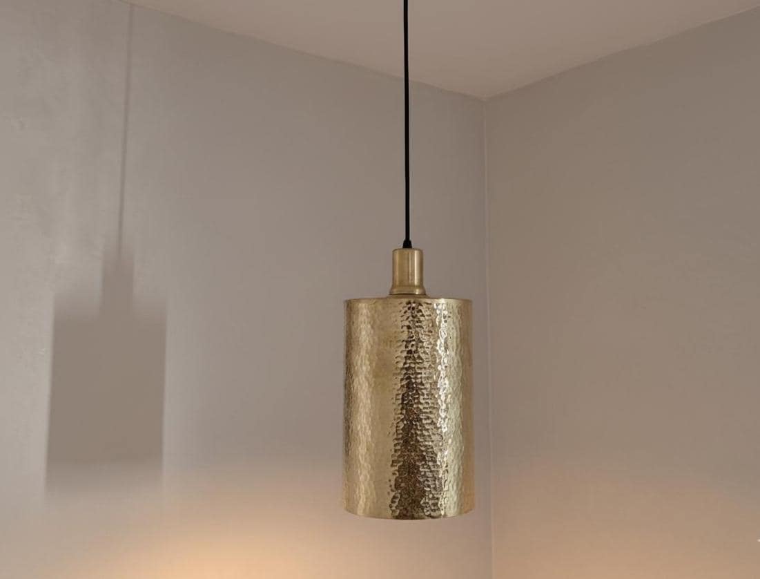 Brass Ceiling Lights, Hammered Brass Cylinder Pendant Light - Brass Ceiling Lamp - Kitchen Pendant Lights
