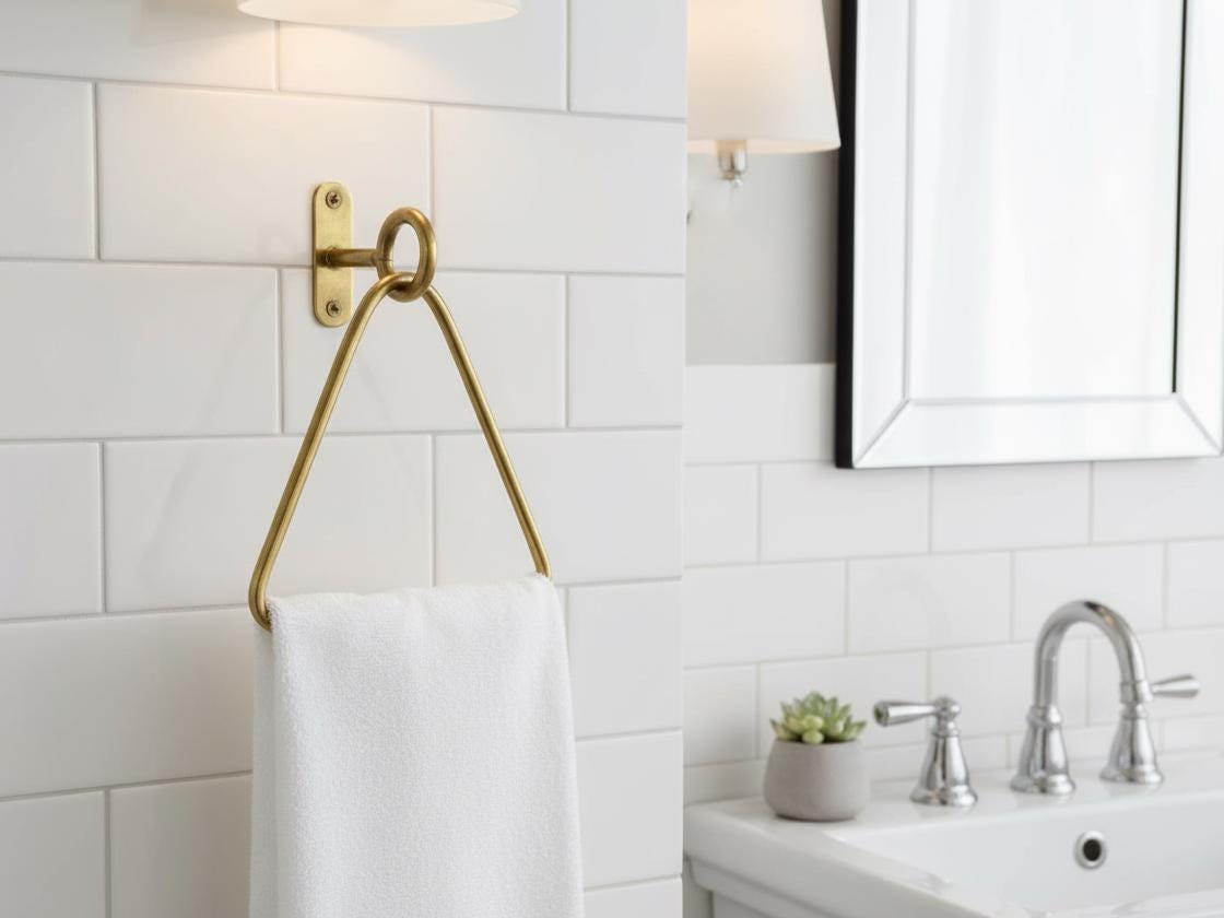 Unlacquered Solid Brass Triangle Hand Towel Holder - 7.7 Inches