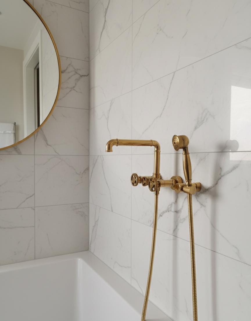 Solid Brass Wall-Mounted Tub Filler: Farmhouse Bath Mixer with Handheld