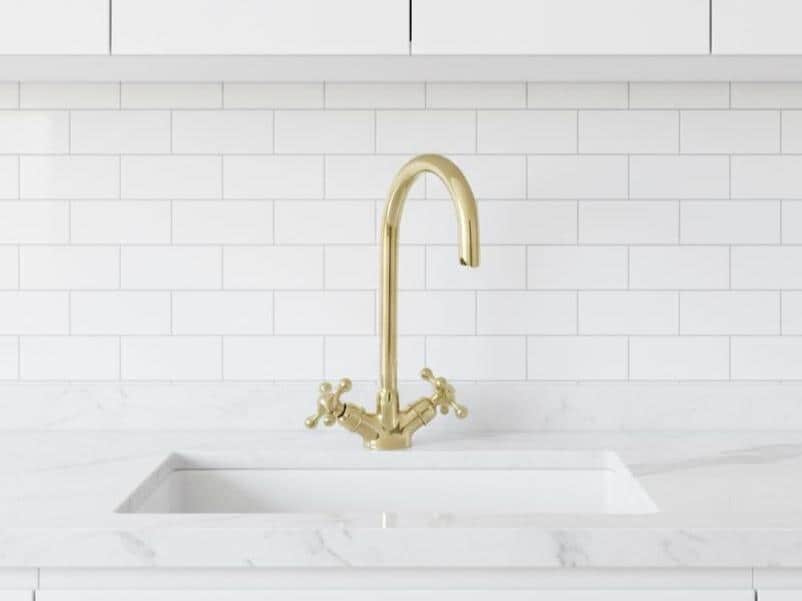 Unlacquered Brass Gooseneck Faucet, Dual handle Single Hole Kitchen faucet - Kitchen and Bathroom Faucet, Patina Brass