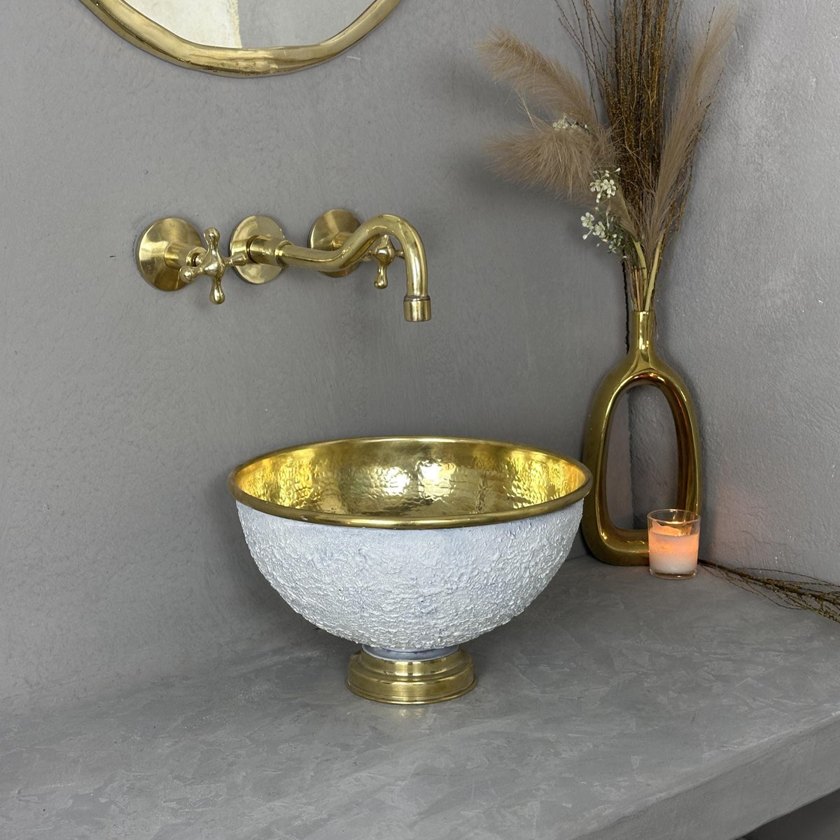 Handmade White Brass Vessel Sink: Round Bathroom Vanity Basin