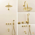 Unlacquered Solid Brass Shower Set, Curved Shower Head with Handheld and Tub Faucet, Brasspure Showers