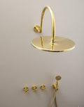 Unlacquered Solid Brass Shower System, Curved Shower Head Set, Solid Brass Shower Set, 8" Shower Head and Shower Hand