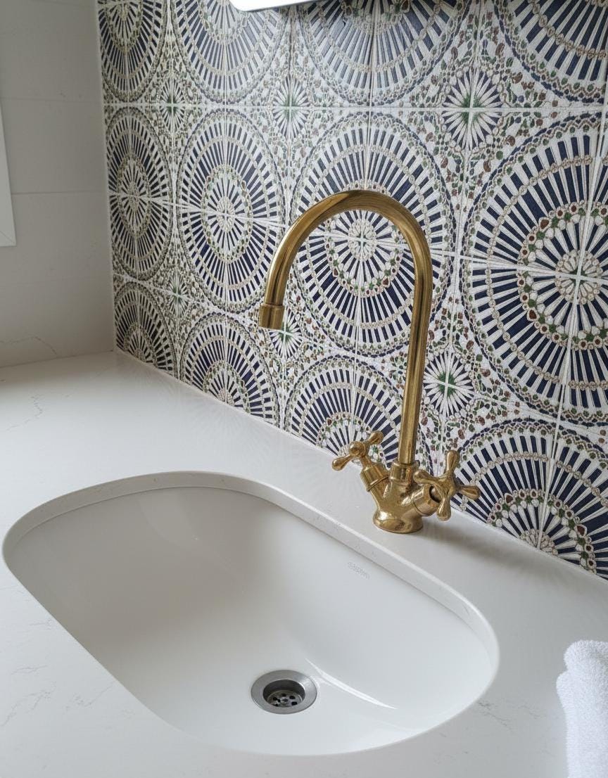Unlacquered Brass Monobloc Faucet, Single Hole Basin Mixer Tap, Curved Gooseneck Sink Faucet, Dual Cross Handle Hardware