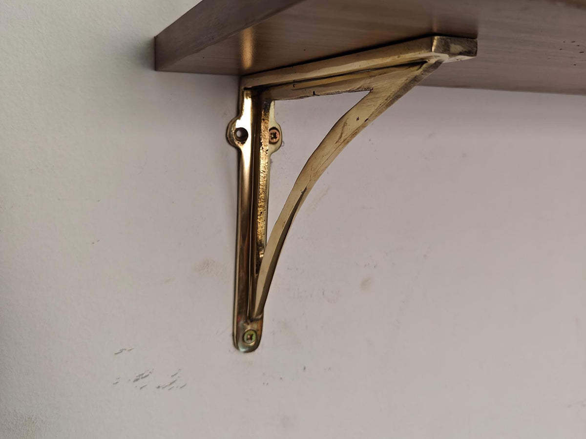 Unlacquered Brass Shelf Bracket, Heavy Duty L Support, Minimalist Floating Hardware