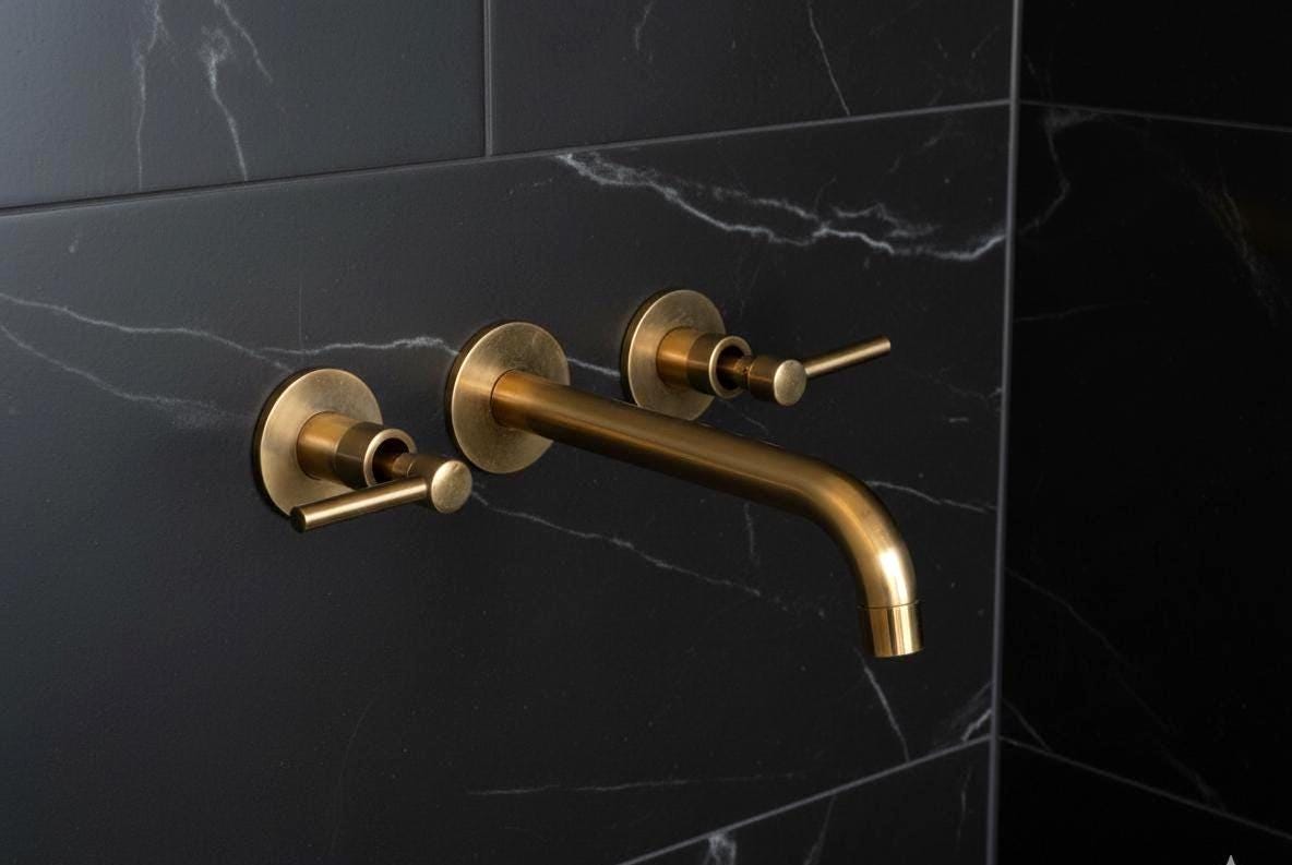 Unlacquered Brass Wall Mounted Faucet, Living Finish Bathroom Tap, Solid Brass Vanity Mixer, Patina Developing Design