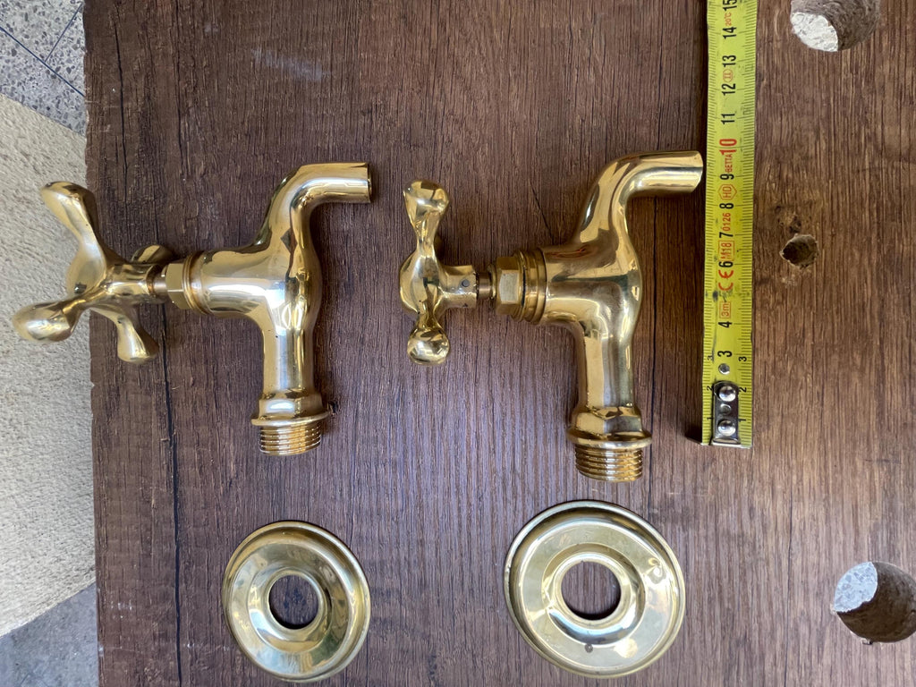 Unlacquered brass wall faucets - Unlacquered plain end faucet.