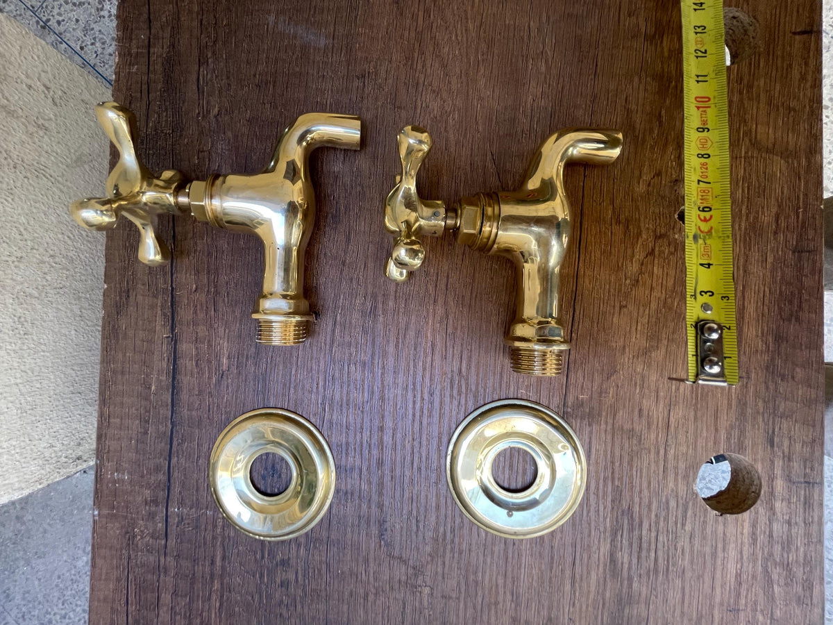 Unlacquered brass wall faucets - Unlacquered plain end faucet.