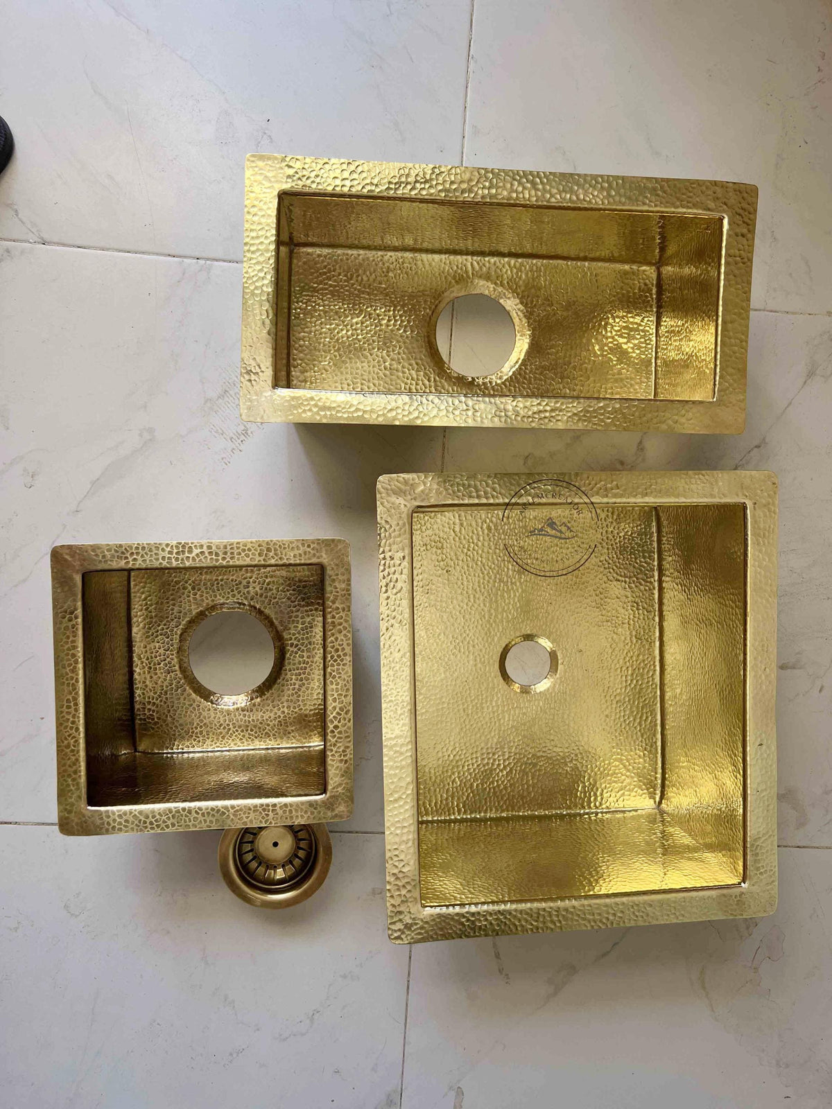 Unlacquered Brass Hammered Sink, Square & Rectangular Undermount Bar Sink, Solid Brass Kitchen Island Sink, Outdoor or B