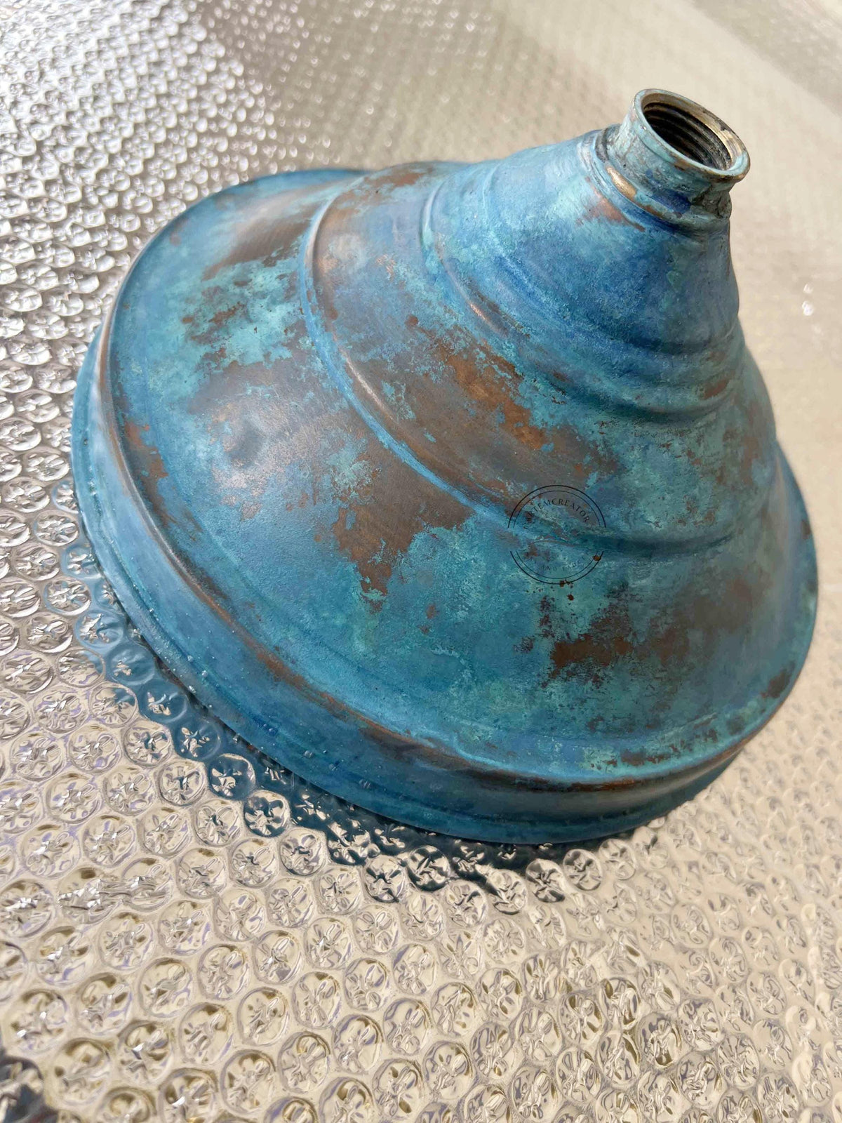 Round Brass Shower Head with Blue Patina, Antique Style Handmade Fixture, Rustic Patina Finish High Pressure Shower for 