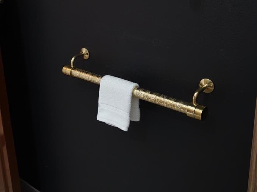 Gold Wall-Mounted Towel Bar, Modern Brass Bathroom Towel Rail, Handmade Engraved Towel Holder