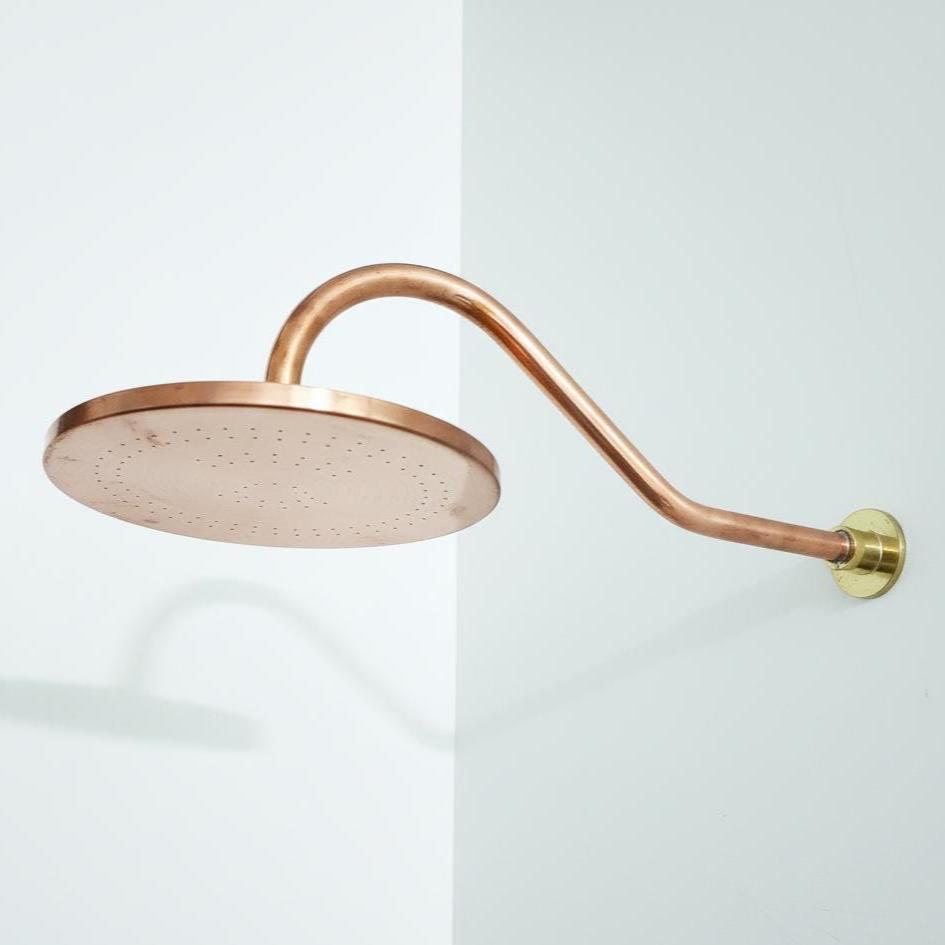 Unlacquered Solid Copper ShowerHead, Outdoor Copper Shower head, Circle ShowerHead With Extension Arm