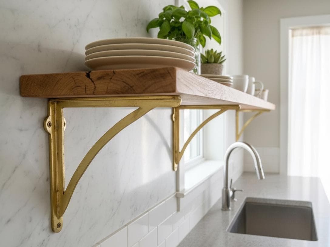 Set of Handmade Brass Shelf Brackets, Shelf Brackets for Kitchen & Wall, Aged Patina Brass Shelf Brackets