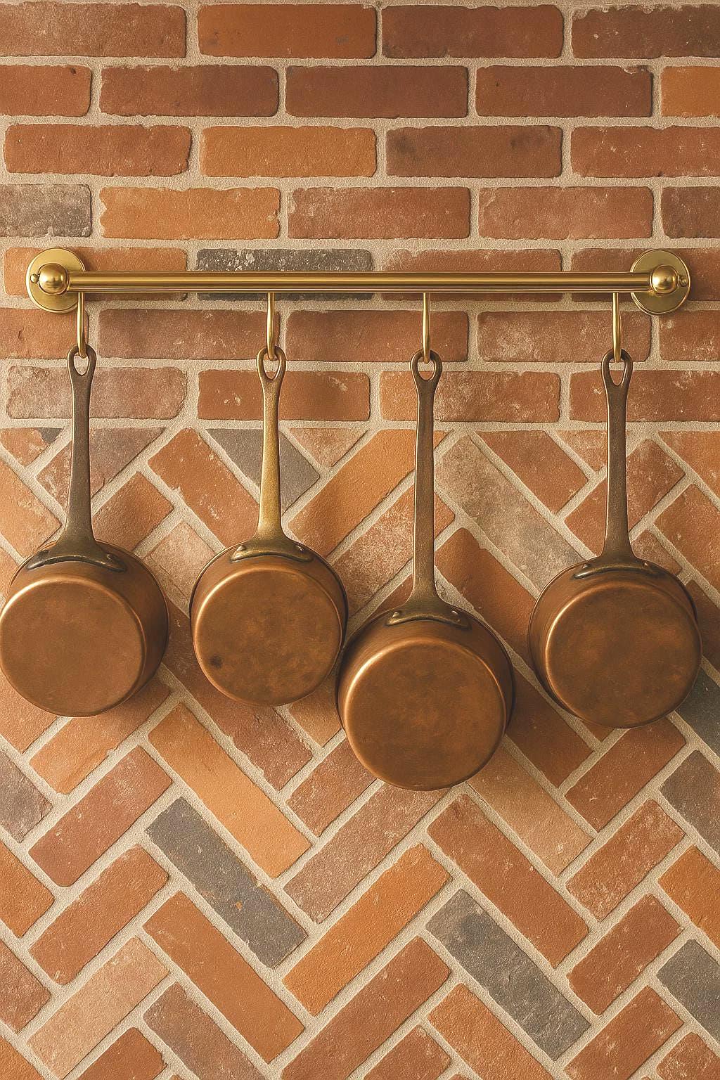 Rustic Unlacquered Brass Pot Rack