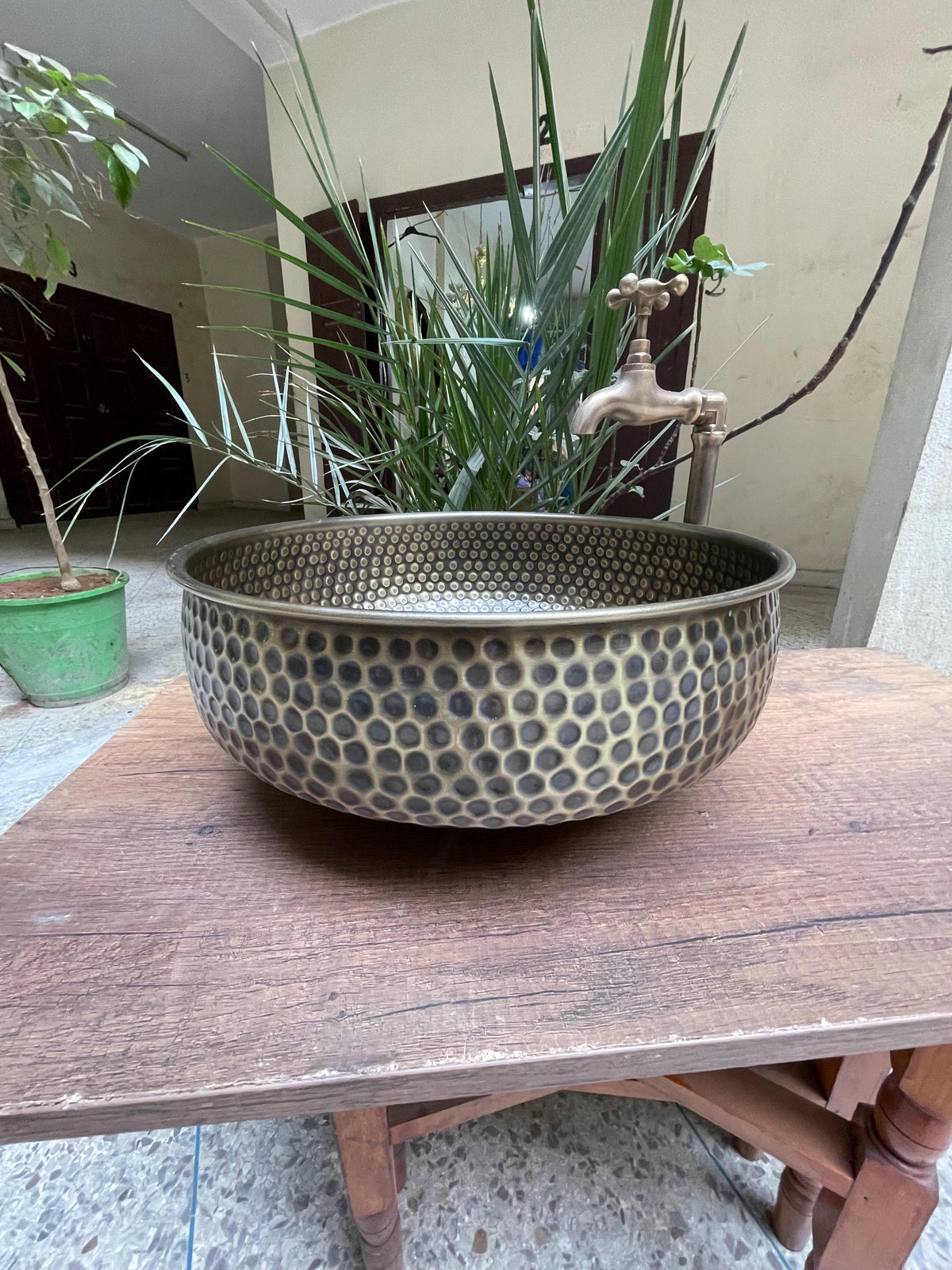 Artisanal Handmade Brass Vessel Sink - Round Bronze Finish - Hammered Mid Century Design - Custom Bathroom Sink