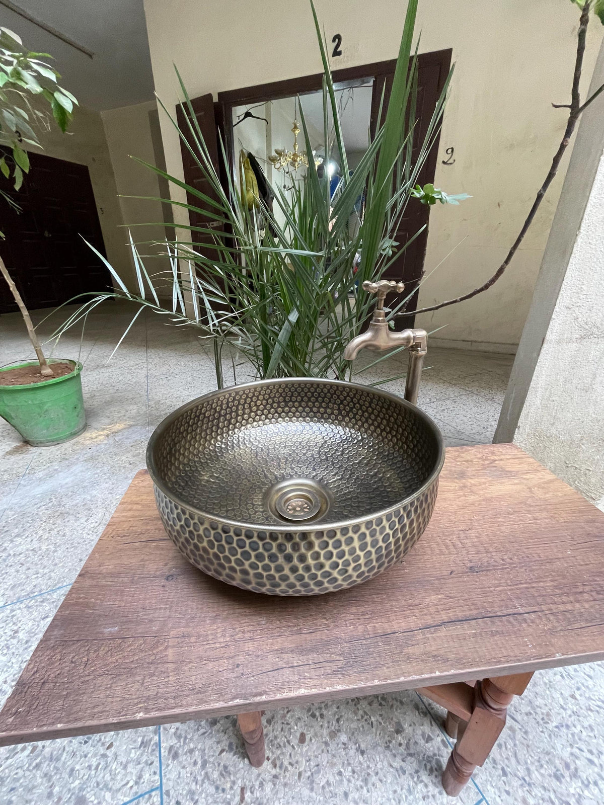 Artisanal Handmade Brass Vessel Sink - Round Bronze Finish - Hammered Mid Century Design - Custom Bathroom Sink