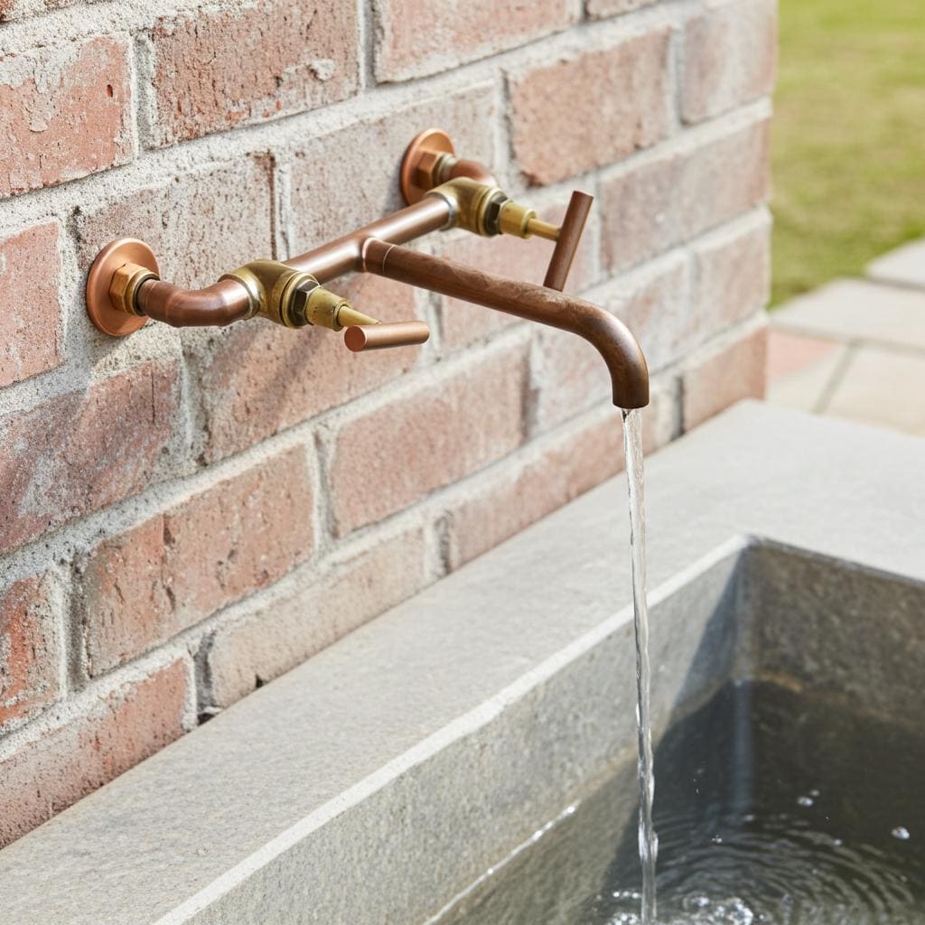 Wall Mounted Copper Faucet – Rustic Industrial Sink Mixer with Double Handles