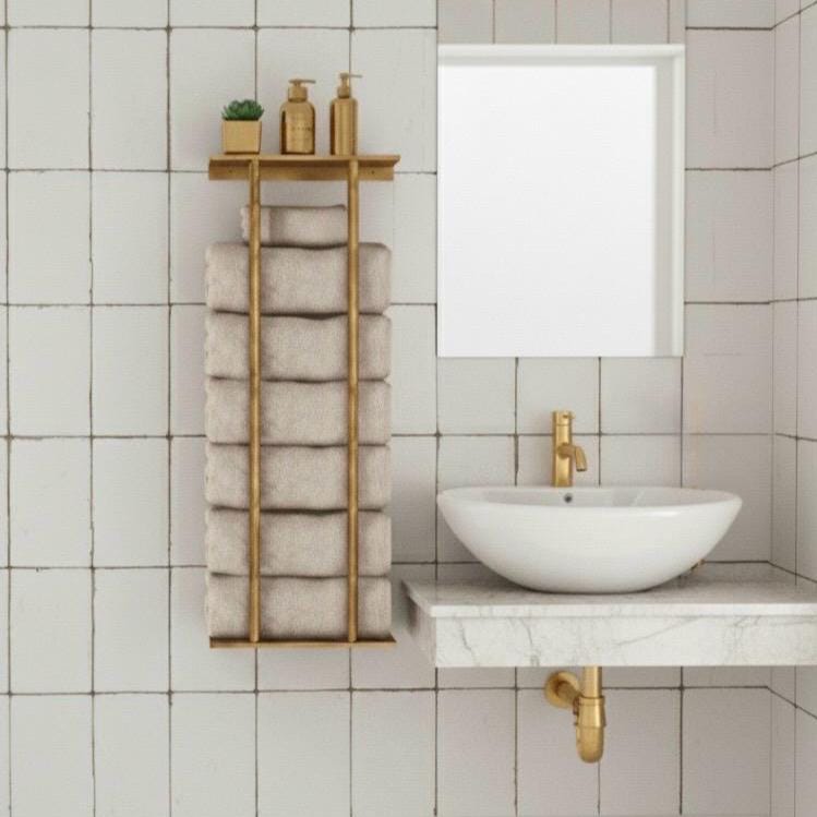 Unlacquered Brass Vertical Rolled-Towel Rack