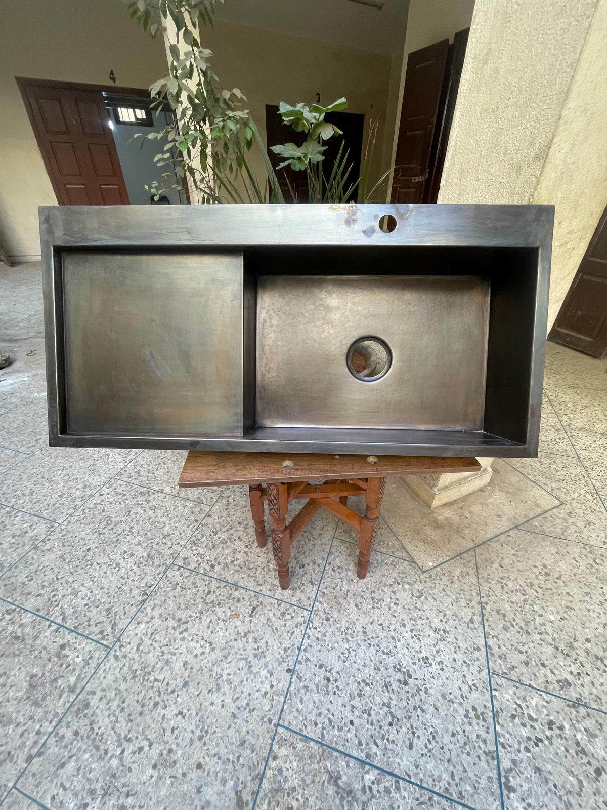Custom Brass Kitchen Sink with Drainboard - Handcrafted to Perfection, patina sink
