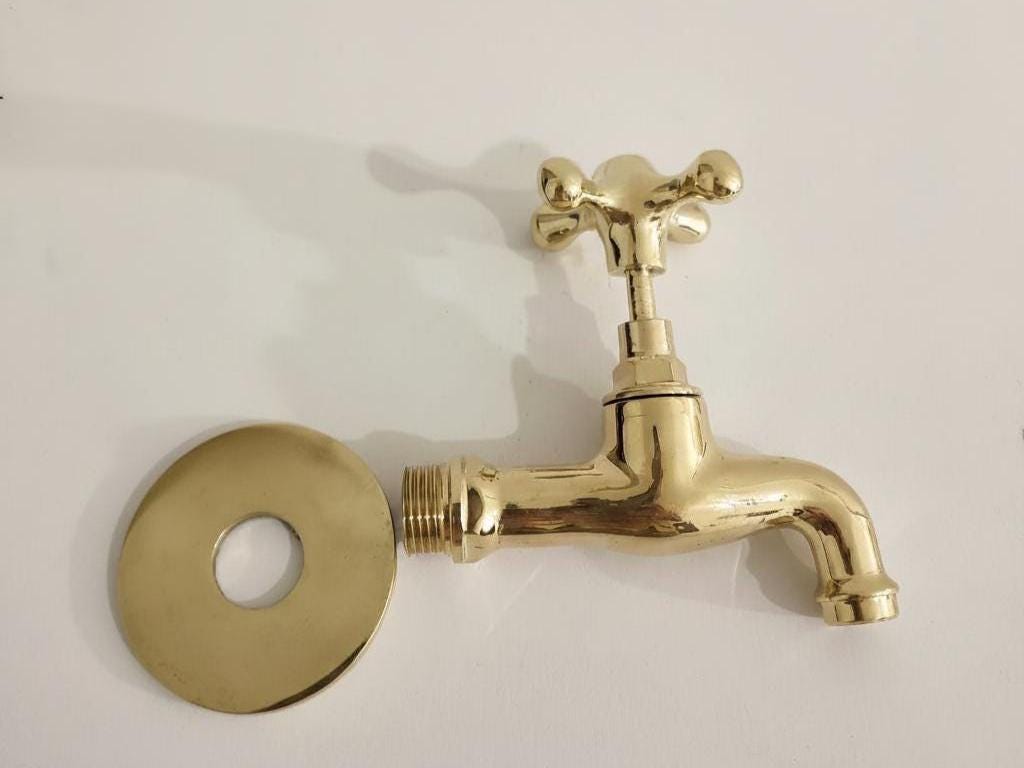 Moroccan Single Hole Wall Mounted Bath Faucet, Unlacquered Brass Bath Faucet