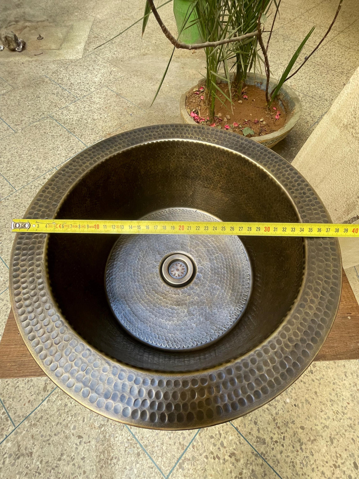 Handcrafted Round Brass Bar Sink with Bronze Finish - Drain Basket - Perfect for Wet Areas - Small Kitchen Islands.