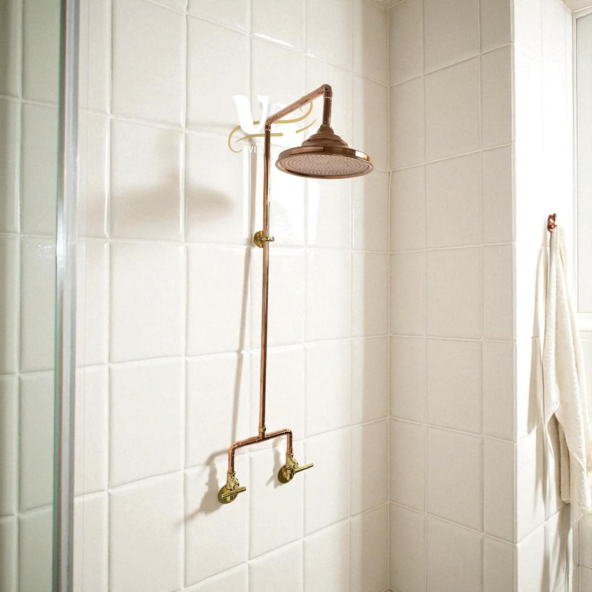 Unlacquered Copper Rain Shower: Indoor/Outdoor Fixture