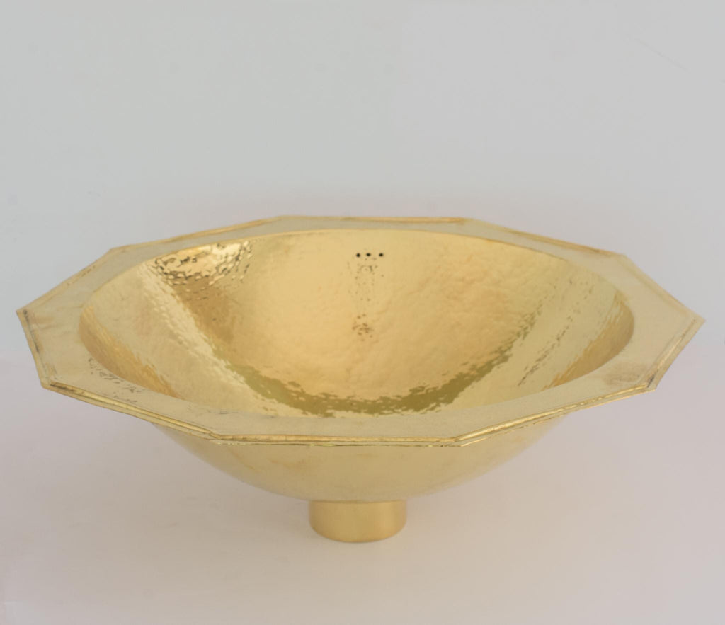 Decagon Solid Brass Hammered Sink, Kitchen Bar Sink, Drop-in Bathroom Sink