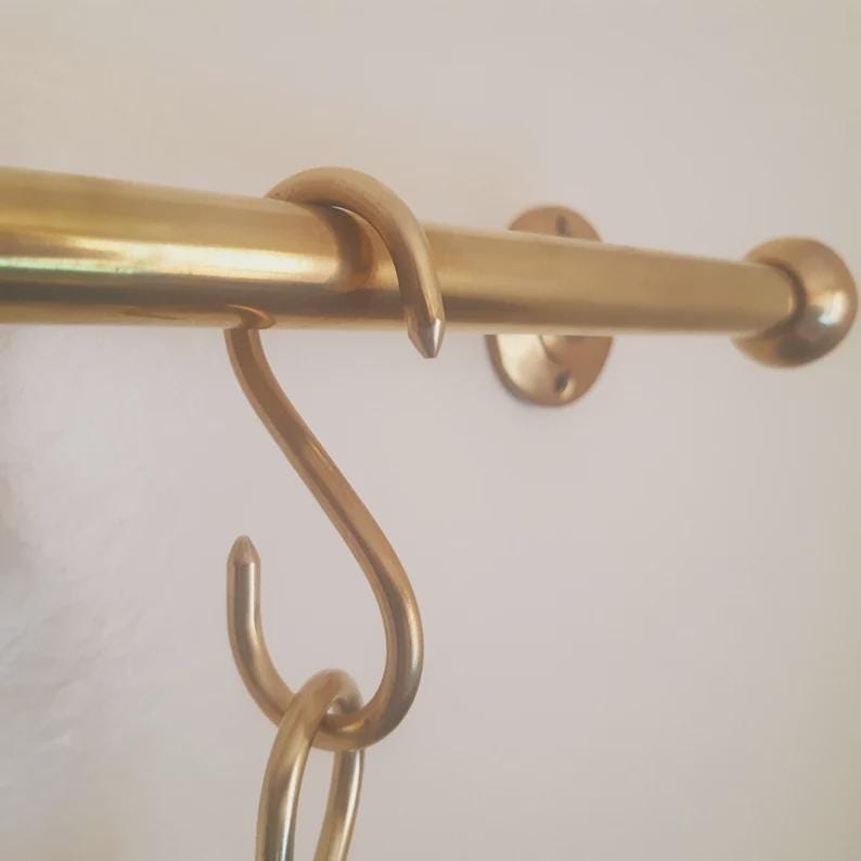 Unlacquered solid brass hanging pot and pan